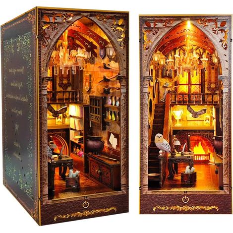 Kit Book Nook à faire soi-même, maison miniature avec lumières LED et meubles, puzzle 3D en bois, serre-livres en bois, maison de poupée, kit de maison miniature, book nook créatif pour adultes (1/5)