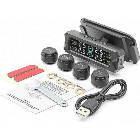 TPMS externo con energía solar, sistema de alarma de presión de neumáticos para automóviles, sistema de seguridad para automóviles, presión de neumáticos ajustable, advertencia de temperatura (1/5)