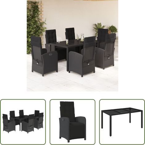 vidaXL Mobilier extérieur - Ensemble à manger de jardin coussins 7pcs Noir Résine tressée (1/5)