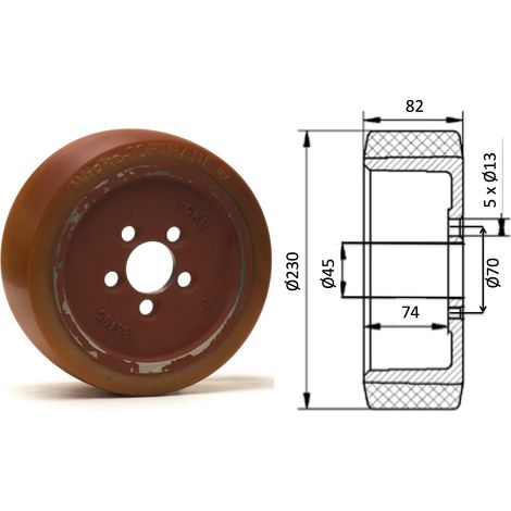 Roue motrice 230 x 90 - 5 trous .VULKOLLAN®( Fenwick 00399033800 )