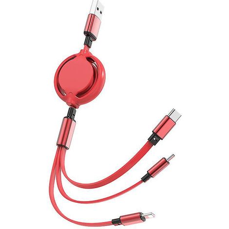 3 Pcs Purple Red Black 1.05m Multifunctional Retractable Charging Cable 3a, 3 In 1 Multifunctional Usb Charging Cable Micro Usb Type C Ip, For Mob (1/5)
