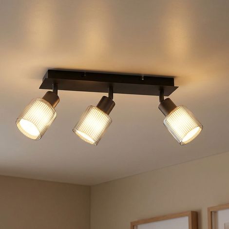 Deckenleuchte Deckenlampe Wohnzimmerlampe Metall schwarz matt Glas opal L 41 cm