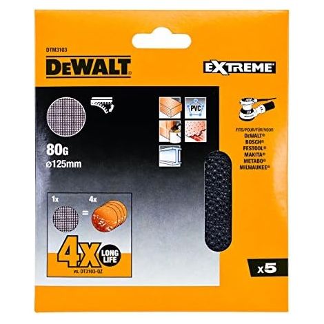 Disco abrasivo Dewalt 125 mesh P 80 /5 pezzi. (1/4)