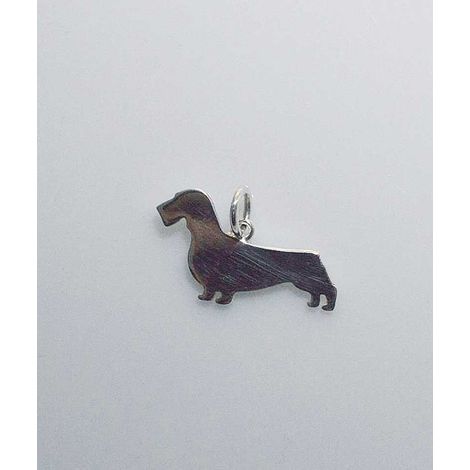 Silberner Anhänger mit der Silhouette eines Dackels, komplett mit kostenlosem Halsband