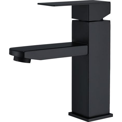 JSSEVN - Black stainless steel square handle basin tap, detachable hot and cold water handwash tap (1/4)