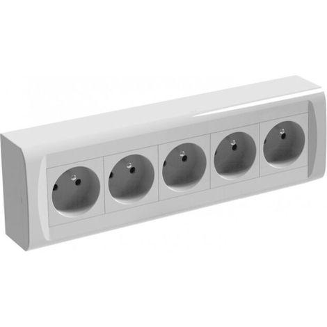 Bloc multiprise 5 prises avec terre saillie – Intensité 16A – Tension 230V – Installation murale par vis – Couleur blanc