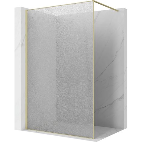 Mexen Kioto Duschwand Walk-in 100 x 200 cm, crackle transparent 12 mm, gebürstetes Gold - 800-100-101-55-04-X (1/5)