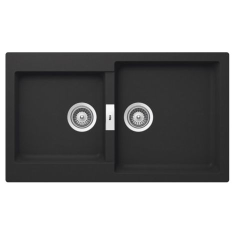 Fregadero reversible de 2 cubetas de QUARZEX® - ROCA Color: Negro - Medidas: 860x500x200 mm (1/2)