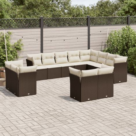 Set de sofás de jardín y cojines 12 pzas ratán sintético marrón vidaXL (1/3)