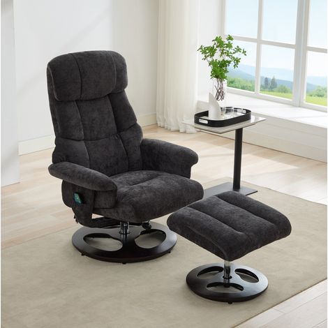 REDOM - Sillón relax masajeador giratorio, respaldo reclinable 140°, reposapiés, chenilla gris oscuro (1/5)