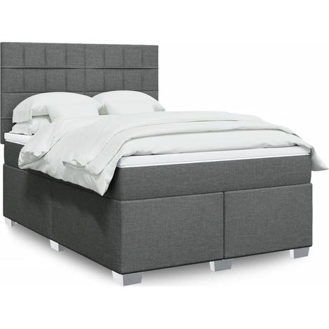 Cama box spring con colchón tela gris oscuro 160x200 cm