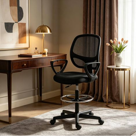 Sedia da ufficio ergonomica 59x58x103 cm in nylon nero con poggiapiedi, per ufficio – MEUBLIV (1/5)
