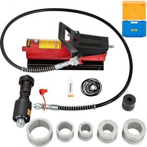 Extenseur de tuyau d'échappement hydraulique, pompe à pédale 10 T avec 4 matrices, 2 étuis de rangement pour tubes en cuivre et aluminium dans la réparation automobile (1/4)
