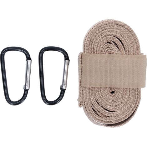 Sangle de rangement pour camping de 3 m (10,17 pi) de long, en nylon durable, réglable, avec 7 trous ronds, sangles de hamac largement utilisées et 2 mousquetons. (1/5)