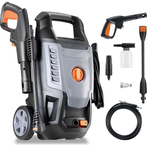 Nettoyeur Haute Pression 1600 W - Pression Max. 130 Bars, Débit 390 l/h, 5m Tuyau, Accessoires Inclus - Nettoyeur Haute Pression Portable pour Terrasse, Jardin, Voiture et Plus Encore (1/5)