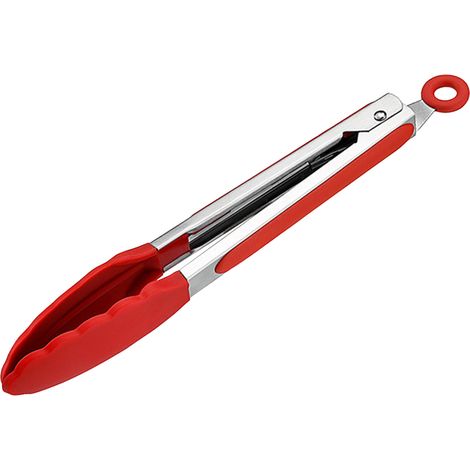 Pince de cuisine en silicone antidérapant résistant aux hautes températures, rouge, 23 cm (9 pouces), idéale pour les barbecues et grillades. (1/5)