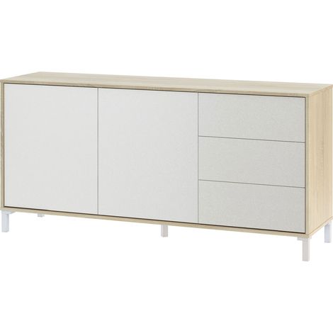 Aparador 154x41x74 cm blanco mate y roble canadiense – Mineo (1/4)