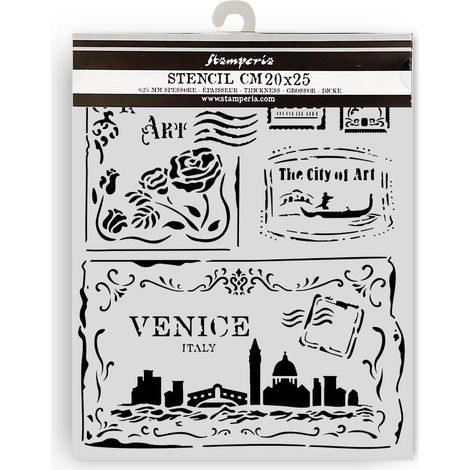 Thick Stencils for Scrapbooks, Albums, Cards, Bullet Journalling, Flexible Material, Easy to Clean, for Hobbies, Crafts and Gifting (Venice, City of Art - Cards) (1/2)