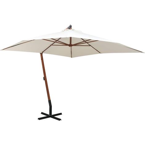 vidaXL Hanging Parasol 300x300 cm Wooden Pole White (1/5)