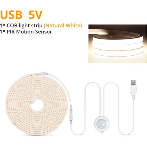 (Lumière naturelle, 1 m) Bande lumineuse LED COB ultra-brillante à détection de présence humaine PIR intelligente, étanche, convient à la décoration des escaliers et des armoires. (1/4)