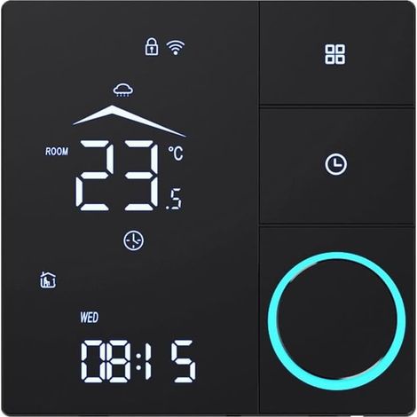 CCYKXA  Smart WiFi temperature controller with LCD screen for electric underfloor heating and water heating systems or boilers, energy-efficient thermostat with child lock, (3A-black)