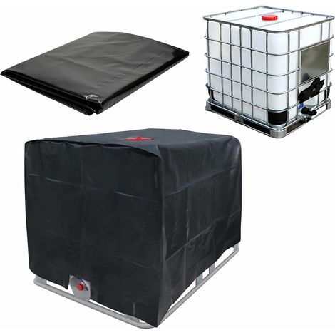 Tapa para depósito de agua, tapa para depósito IBC de 1000 L, funda protectora para contenedor de agua, a prueba de polvo, resistente a los rayos UV, a prueba de lluvia, 120 x 100 x 116 cm (negra) (1/5)