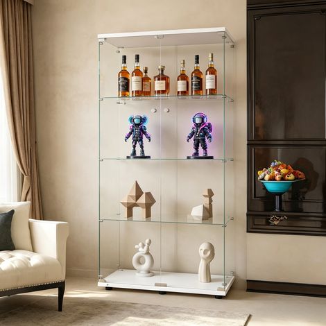 JOOKGBD - Vetrina in Vetro 164x80.5x36.5 cm, Vetrina da Collezione, Armadio Vetrina per Collezione con 2 Ante e 4 Ripiani, Vetro Temperato, Effetto Specchio, Mobile in Vetro, Bianco