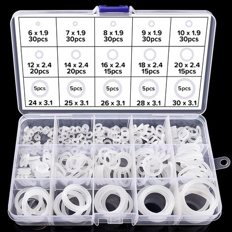 260 Pièces 15 Tailles Kit O Ring Joints D'étanchéité, Assortiment Joint Torique en Silicone, Joints Toriques D'étanchéité, pour Plomberie et Réparation de Véhicules, Blanc (1/5)