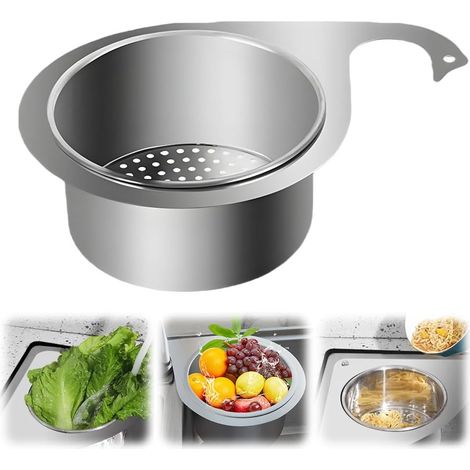 Passoire de cuisine en inox, 2025 New Panier à Filtre en Acier Inoxydable en Forme de Cygne pour Évier, Passoire d'angle pour Fruits Et Légumes (1PCS, 24X16X8CM) (1/5)