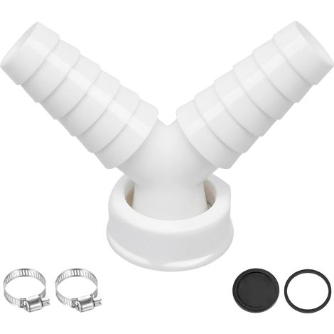 Adaptateur de vidange pour machine à laver - Adaptateur Y de 2,5 cm - Double raccord avec 2 colliers de serrage - Raccord de machine à laver - Réduit le reflux pour un drainage efficace (1/5)