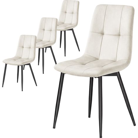 Lot de 4 Chaises Rembourrées en Velours, Chaises de Salle à Manger, Pieds Réglables, pour Cuisine, Salon, Beige