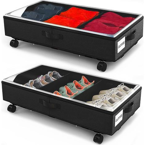 Set of 2 Grey Under Bed Storage Bags, Foldable with Lid, Wheels and Metal Frame, Organizer for Clothes, Toys and Books (1/5)