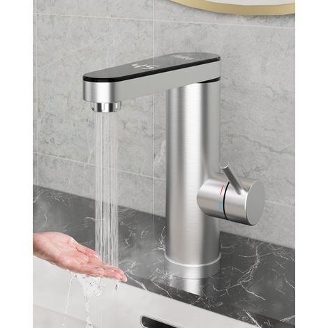 Faucet en acier inoxydable pour préparer l'eau chaude, robinet électrique avec chauffage à passage avec indicateur de température numérique, sortie pivotante à 120 degrés (1/5)