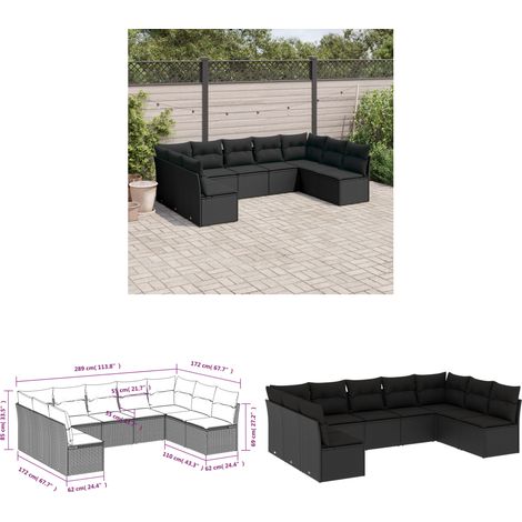 9-tlg. Garten-Sofagarnitur mit Kissen Schwarz Poly Rattan - Gartensorte - Lounge Set - Gartenmöbelset - Outdoor Möbel - Rattan Sofa - Home & Living (1/3)