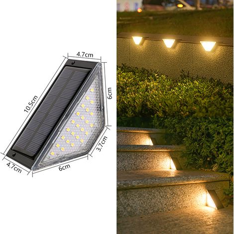 Lámpara solar impermeable para exteriores, ideal para jardín, escalones y escaleras (lámpara solar de 24 LED [luz cálida], aplique solar de pared). (1/5)