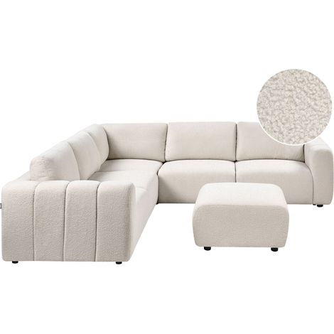 Modular Right Hand Sofa with Ottoman Off-White Boucle Sectional Corner Couch Modern Living Room KIVVIK (1/5)