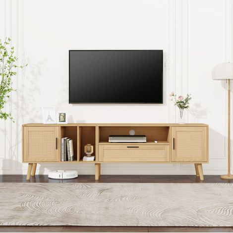 TV Möbel Schrank 180 cm Rattan Stauraum Holzoptik HAVRYA (1/5)