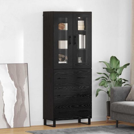Highboard 2 pcs Schwarz Eichen-Optik Engineered Wood und Glas
