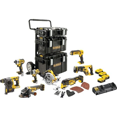 Pack 8 outils DEWALT DCK853P4-QW 18V XR (DCD996 + DCF887 + DCS570 + DCS355 + DCL050 + DCG405 + DCH273 + DCS367) + 4 batteries 5Ah + chargeur + 3 coffrets TOUGHSYSTEM - Noir