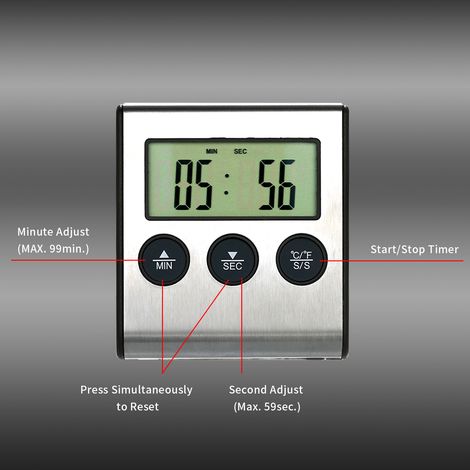 Termometro per alimenti e barbecue da 0-250 °C, sonda di cottura, timer con allarme, display LCD digitale, cottura di bistecche (1/5)