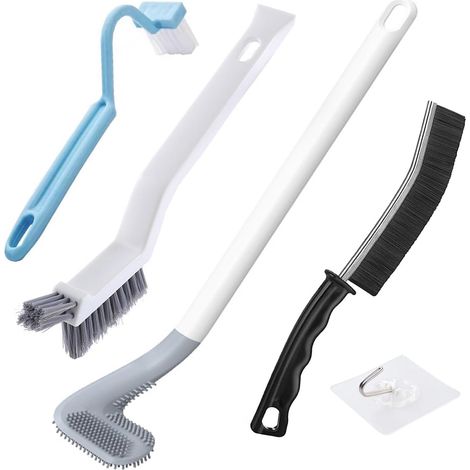 Brosse WC en silicone avec long manche, suceur d'angle et brosse de nettoyage pour joints de carrelage pour la maison, la salle de bain, la douche, les petits espaces (1/5)