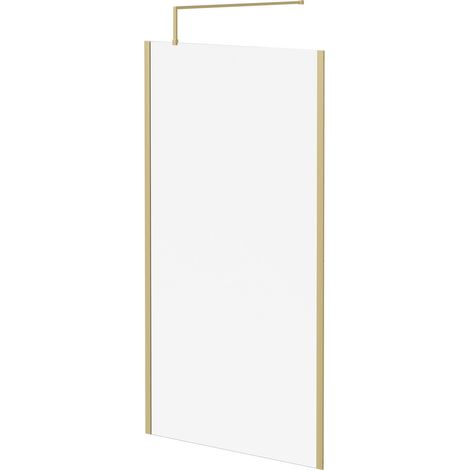 Colore 8mm Clear Glass Brushed Brass 1850mm x 1100mm Walk In Shower Screen including Wall Channel with End Profile and Support Bar (1/5)