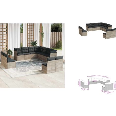 The Living Store 11-tlg. Garten-Sofagarnitur mit Kissen Hellgrau Poly Rattan - Gartensessel (1/3)