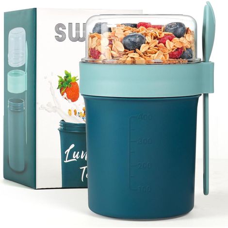 Müslibecher to go mit Löffel, auslaufsicher, 560ml + 220ml, BPA-frei, Marineblau (1/5)