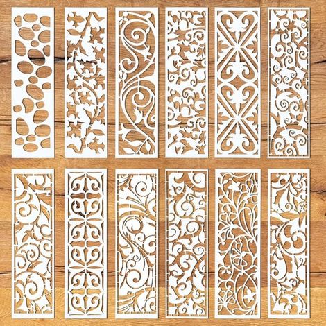 12 piezas de plantillas de borde para pintar, plantillas reutilizables para muebles, plantillas de dibujo para paredes madera, manualidades papel (1/5)