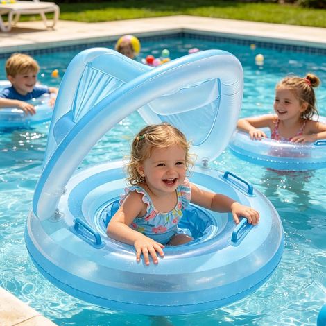 Flotador hinchable impermeable para piscina con parasol (azul transparente, 6 meses-6 años) (1/4)