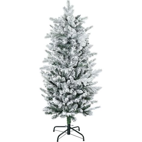 Sapin de Noël artificiel en cèdre naturel avec 267 branches enneigées, base en acier à ouverture automatique, 135 cm de haut, vert (1/5)