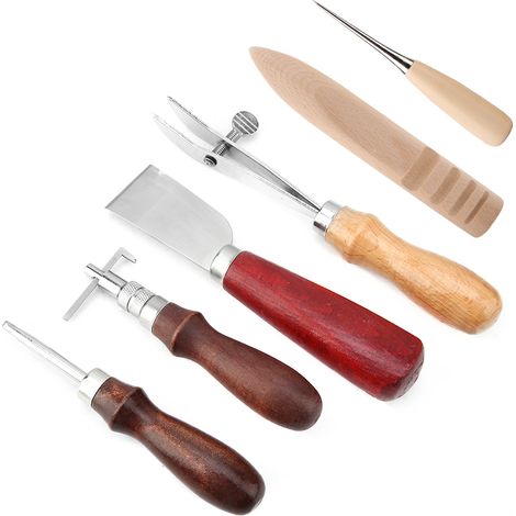 Ensemble de 6 outils pour le travail du cuir, couteau à cuir, kit d'outils de rainurage pour le travail du cuir à faire soi-même (1/4)