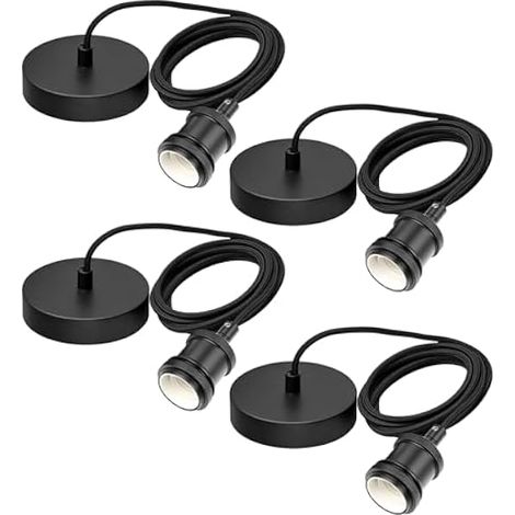 Lot de 4 suspensions de lampe E27 en métal vintage avec cable de 150 cm - Noir - Suspension de lampe E27 - Vintage - Pour éclairage de plafond - Bricolage mural (1/5)