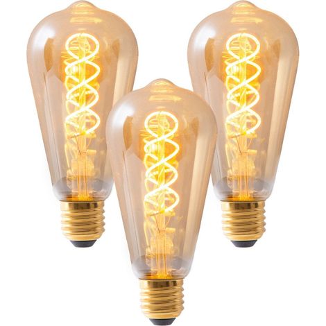 Lot de 3 Ampoules LED E27 4W en Verre et Métal Couleur Ambrée Ø 6,4 cm - PANGIVO (1/5)